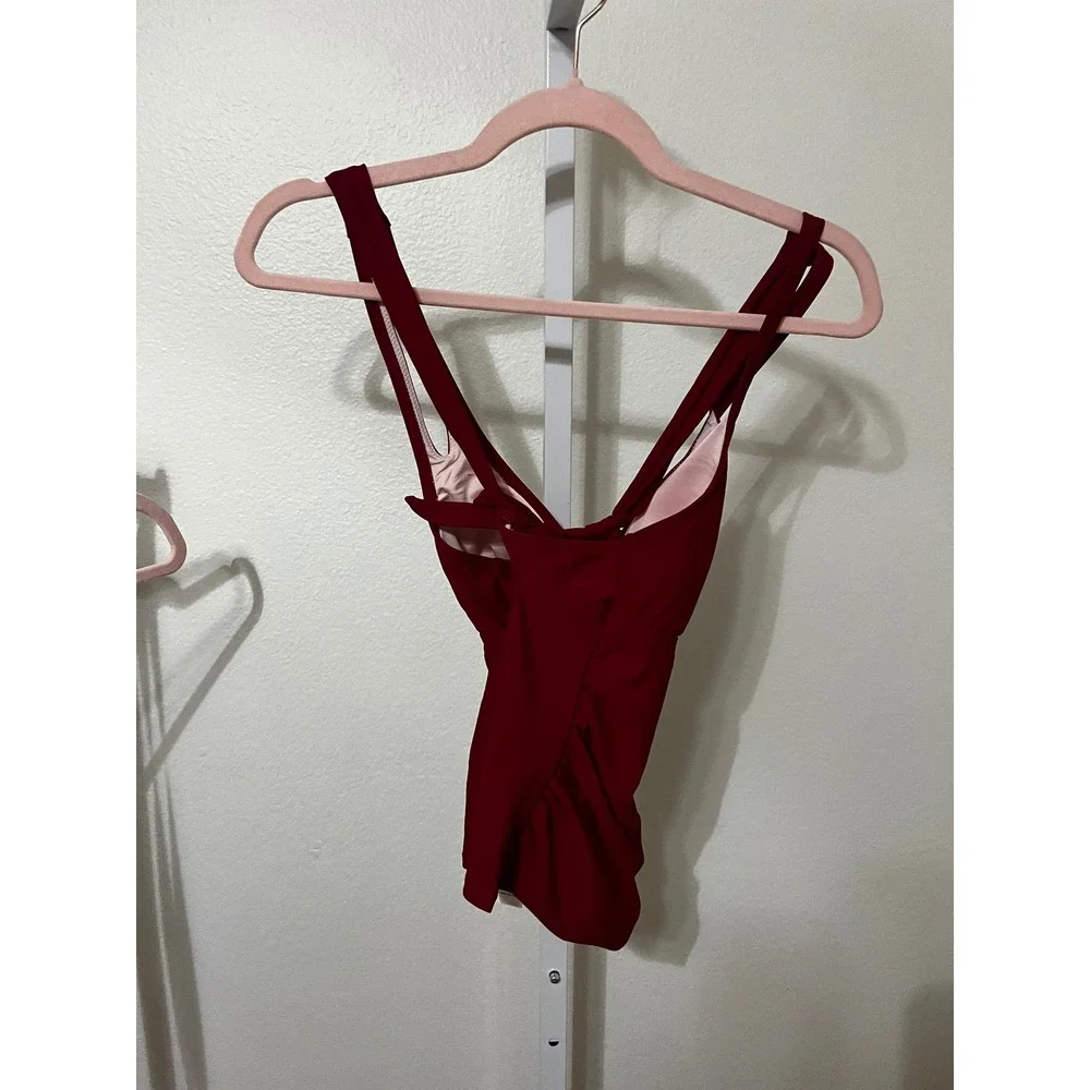 NWT Cupshe Dark Red Maroon Cross‎ BackTankini Top & Standard Bottoms Set Small